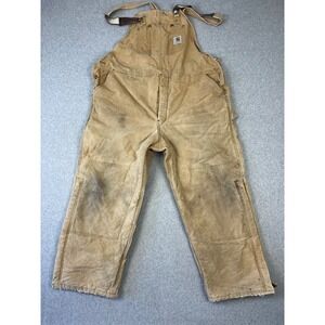 Vtg Carhartt Bib Overalls Mens‎ 42x30 Tan Double Knee Button Fly Lined Zip Legs